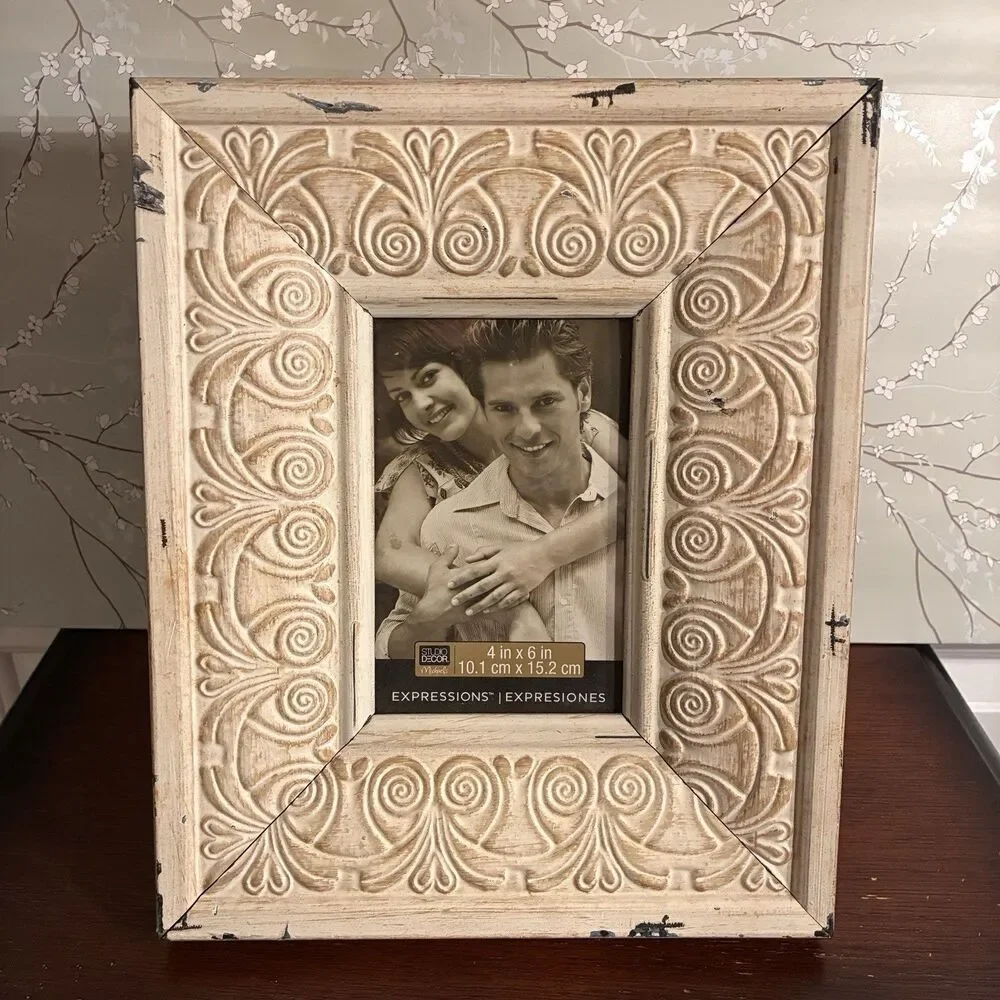 Distressed Farmhouse Picture Frame For 5”x7” Photo. On Table Style Measures 9x11